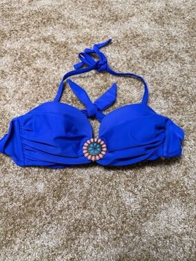 Xhilaration Royal Blue Bandeau Bikini Top with Floral Accent